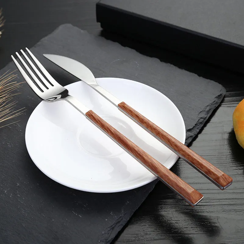 16pcs Stainless Steel Wooden Handle Cutlery Set Dinnerware