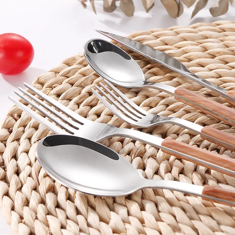 16pcs Stainless Steel Wooden Handle Cutlery Set Dinnerware