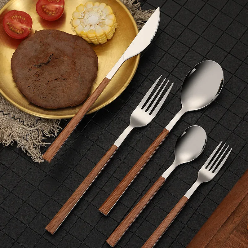 16pcs Stainless Steel Wooden Handle Cutlery Set Dinnerware