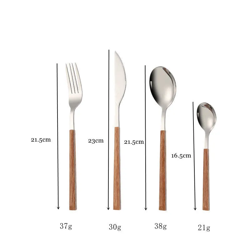 16pcs Stainless Steel Wooden Handle Cutlery Set Dinnerware