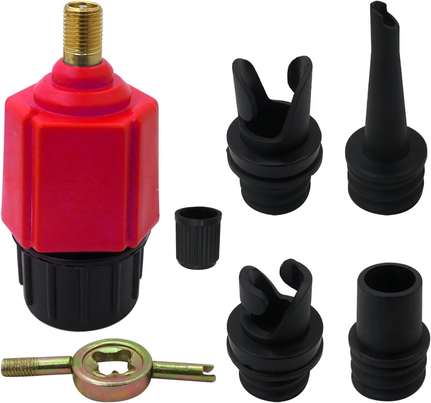 2025 NEW Inflatable SUP Pump Adaptor Air Pump Converter, Multifunction Sup Valve Adapter with 4 Air Valve Nozzles for Inflatable Boat, Stand Up Paddle Board, Inflatable Bed, Surf Paddle Board - Red