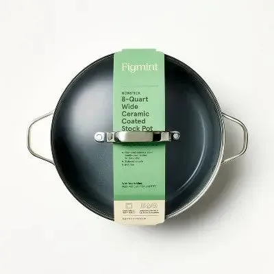 8qt Nonstick Ceramic Coated Aluminum Wide Stock Pot Cream - Figmint