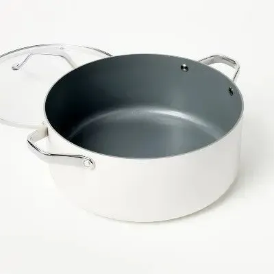 8qt Nonstick Ceramic Coated Aluminum Wide Stock Pot Cream - Figmint
