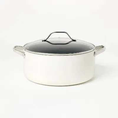 8qt Nonstick Ceramic Coated Aluminum Wide Stock Pot Cream - Figmint
