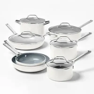 8qt Nonstick Ceramic Coated Aluminum Wide Stock Pot Cream - Figmint