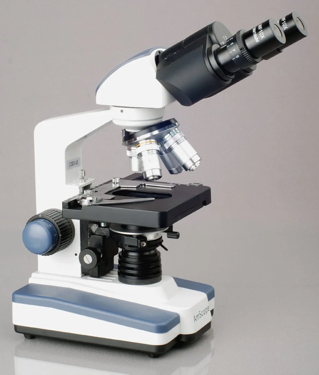AmScope B020 Series LED Lab Binocular Compound Microscope 40X-2500X Magnification with 3D 2-Layer Mechanical Stage