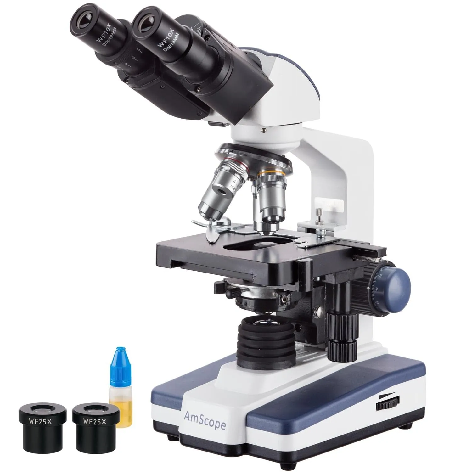 AmScope B020 Series LED Lab Binocular Compound Microscope 40X-2500X Magnification with 3D 2-Layer Mechanical Stage