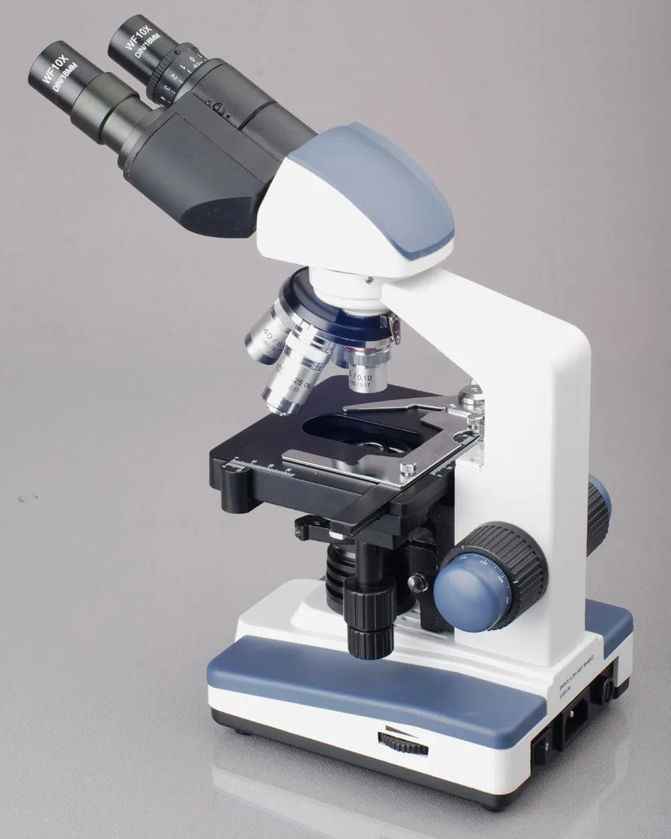 AmScope B020 Series LED Lab Binocular Compound Microscope 40X-2500X Magnification with 3D 2-Layer Mechanical Stage