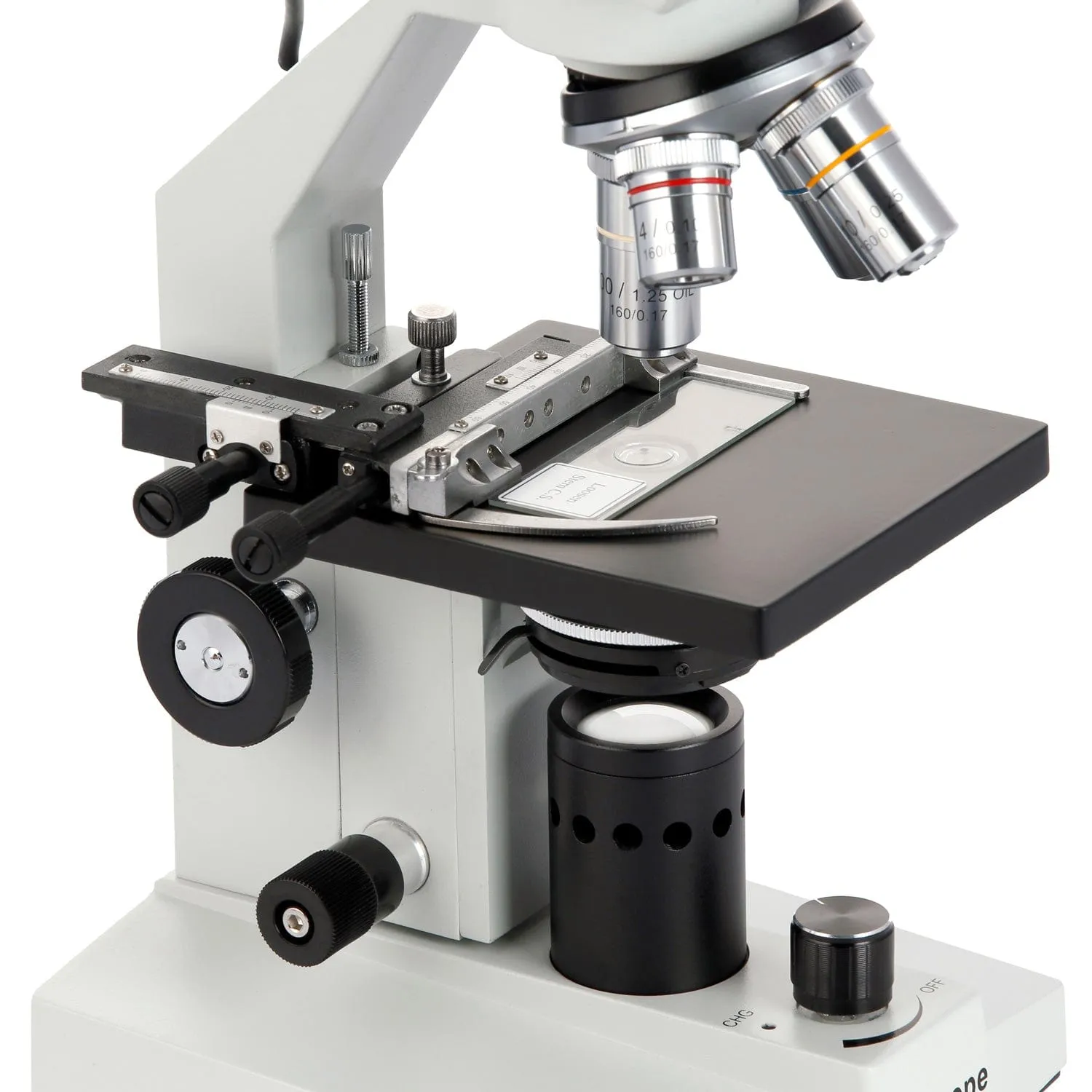 AmScope B100 Series Biological Binocular Compound Microscope 40X-2000X Magnification with 20W Halogen and Mechanical Stage