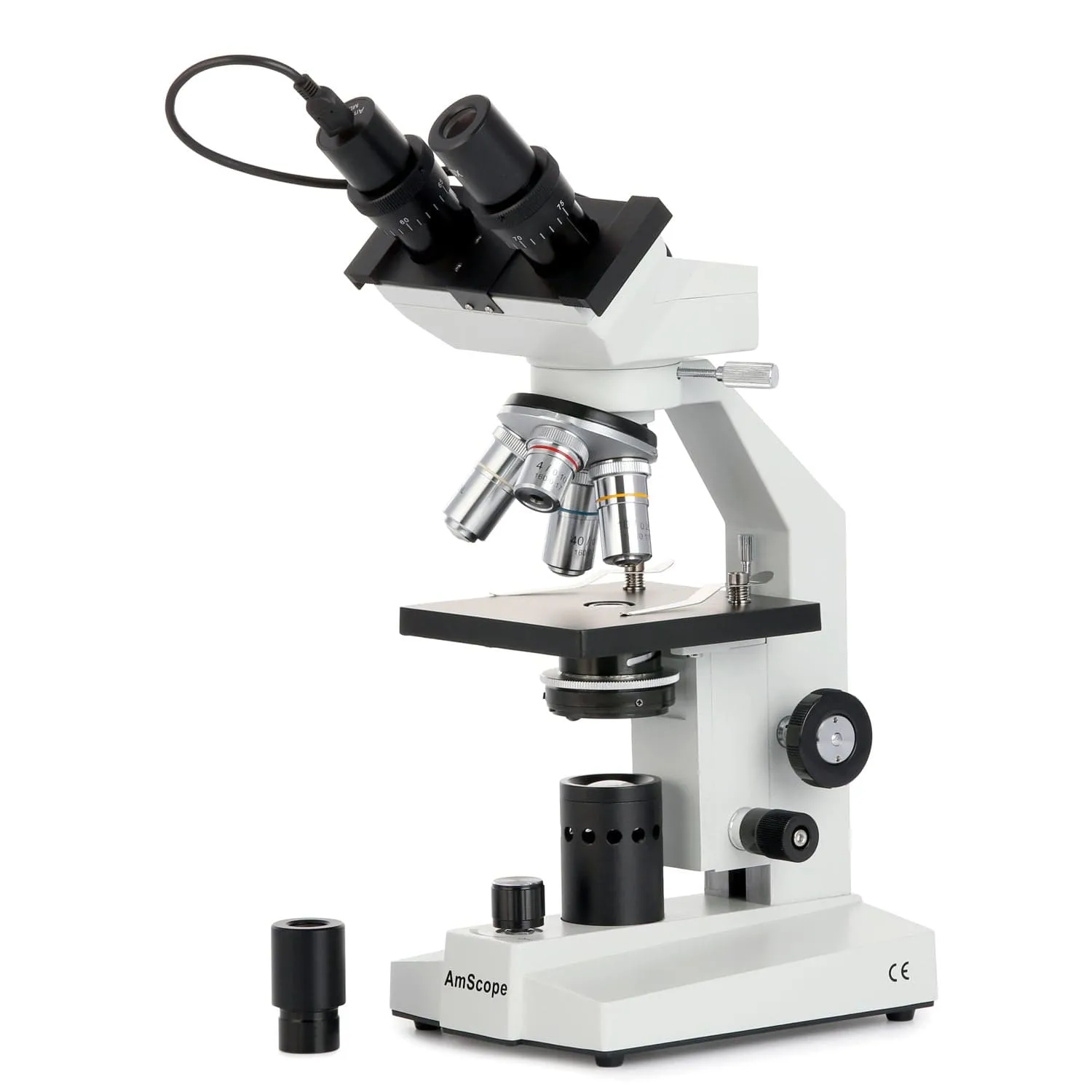 AmScope B100 Series Biological Binocular Compound Microscope 40X-2000X Magnification with Halogen and 2MP USB Digital Eyepiece Camera