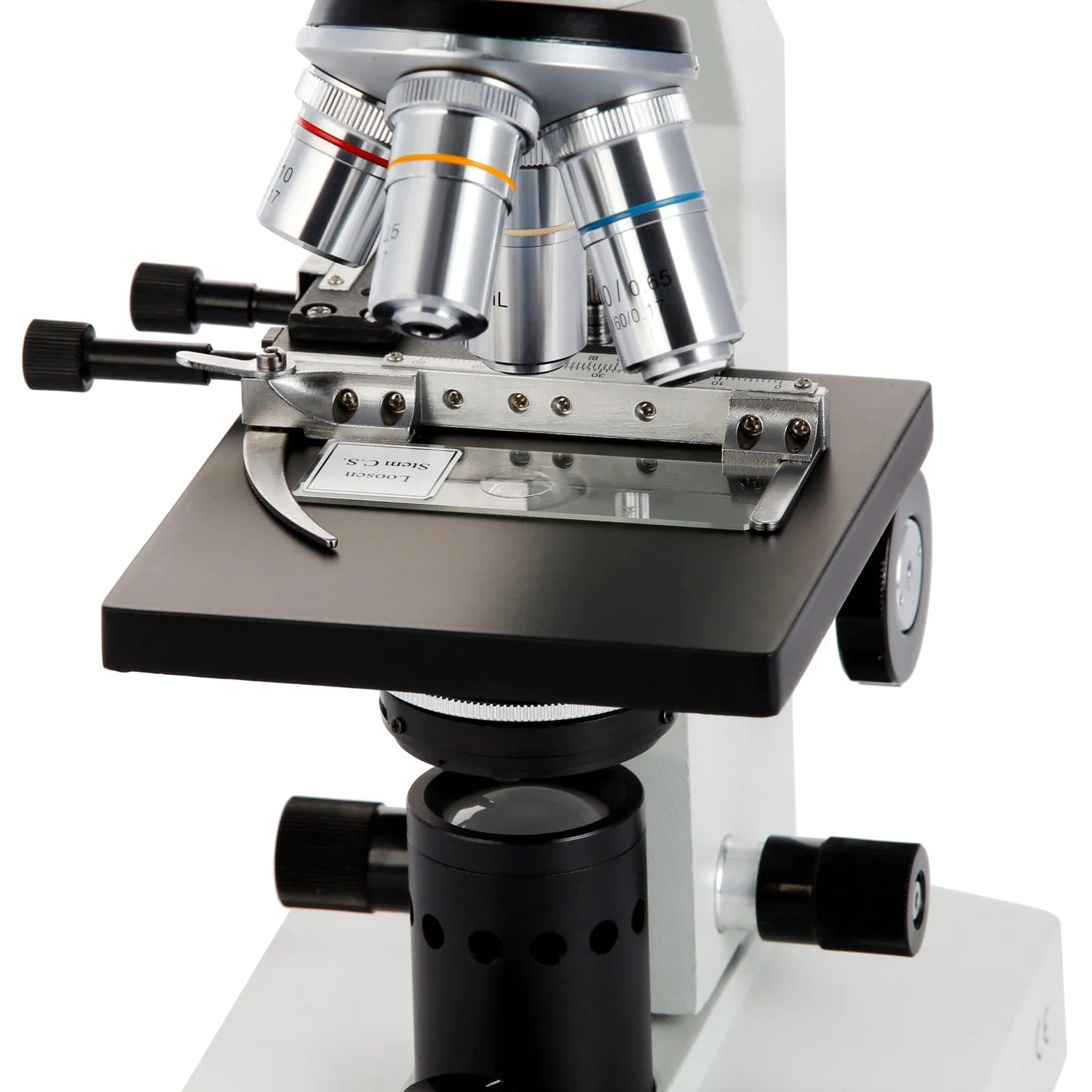 AmScope B100 Series Biological Binocular Compound Microscope 40X-2000X Magnification with Halogen, Mech. Stage and 3MP Digital Eyepiece