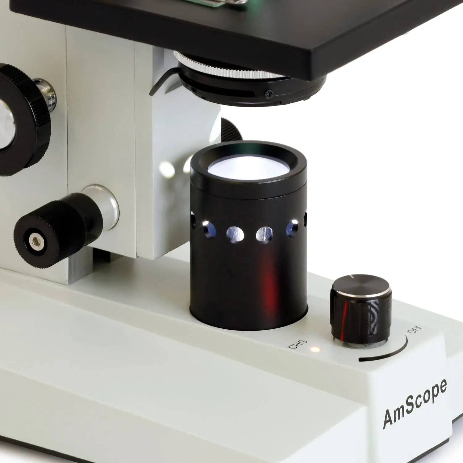 AmScope B100 Series Biological Binocular Compound Microscope 40X-2000X Magnification with Halogen, Mech. Stage and 3MP Digital Eyepiece