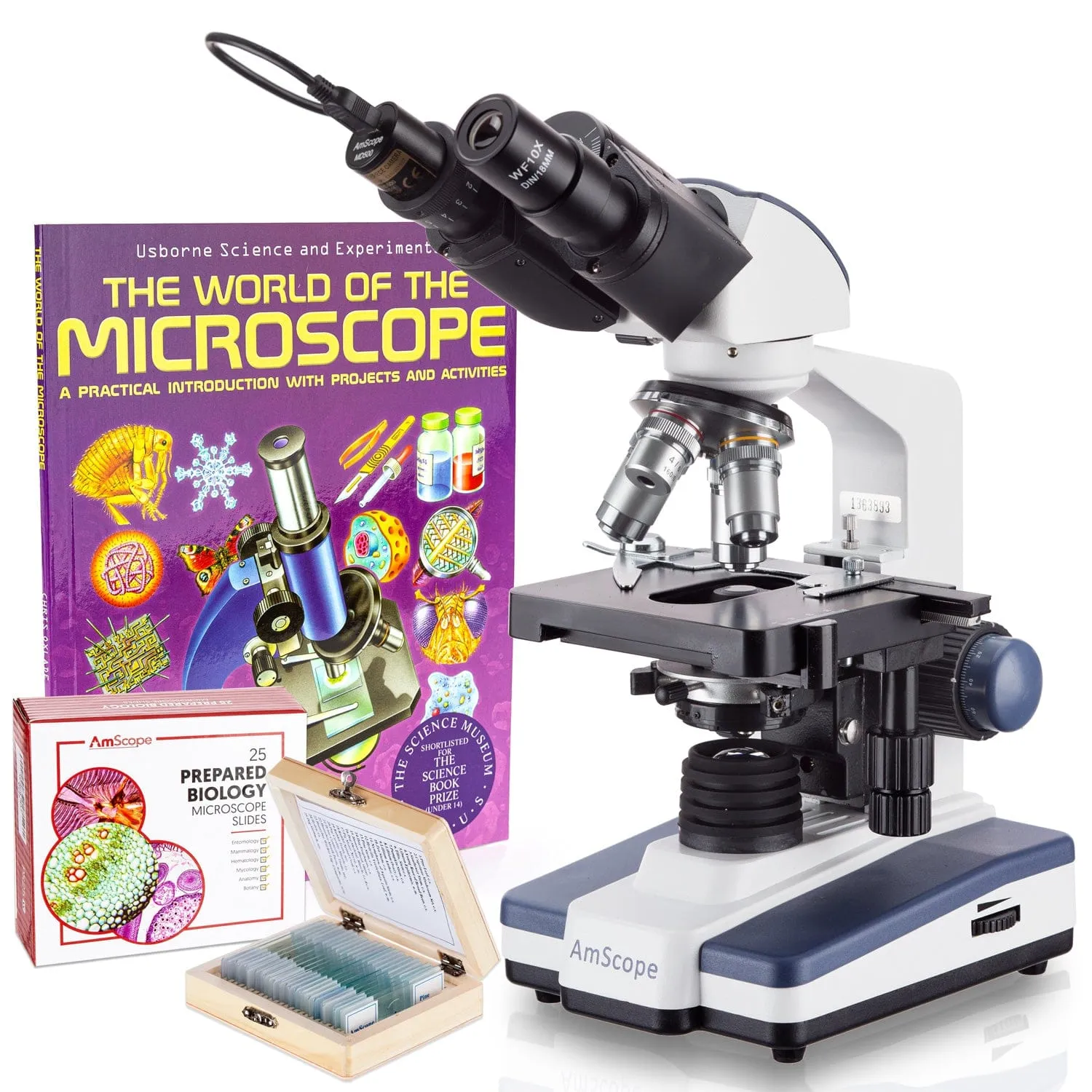 AmScope B120 Series Binocular Compound Microscope 40X-2000X Magnification with LED, Siedentopf Head, 25 Prepared Slides and Book