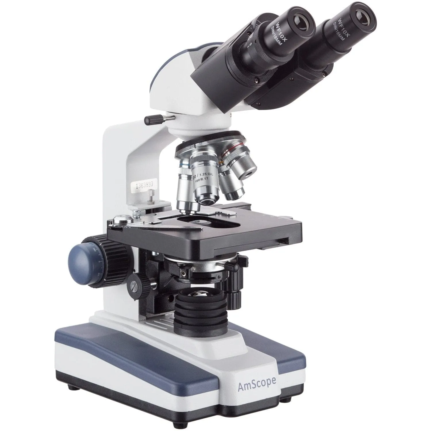 AmScope B120 Series Binocular Compound Microscope 40X-2000X Magnification with LED, Siedentopf Head, 3D Stage, Book and 100 Prepared Slides