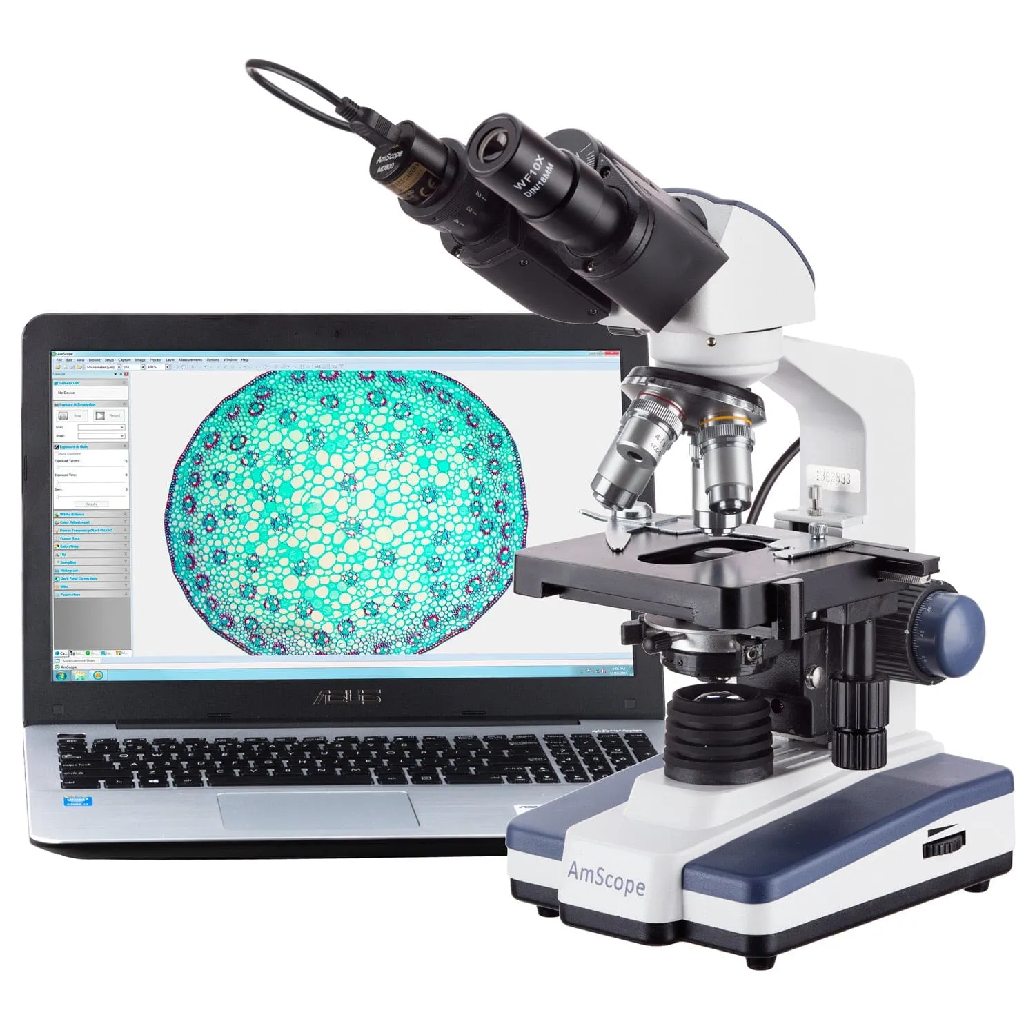 AmScope B120 Series Binocular Compound Microscope 40X-2000X Magnification with LED, Siedentopf Head, 3D Stage, Book and 100 Prepared Slides