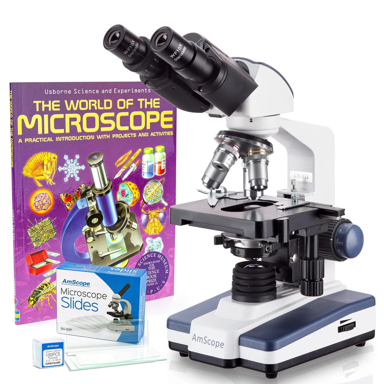 AmScope B120 Series Binocular Compound Microscope 40X-2000X Magnification with LED, Siedentopf Head, 50 Blank Slides and Book