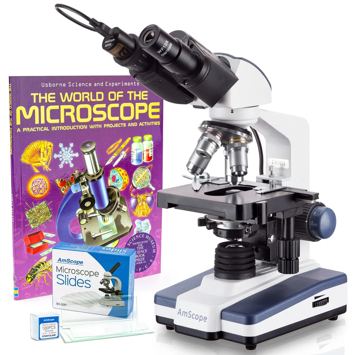 AmScope B120 Series Binocular Compound Microscope 40X-2000X Magnification with LED, Siedentopf Head, 50 Blank Slides and Book