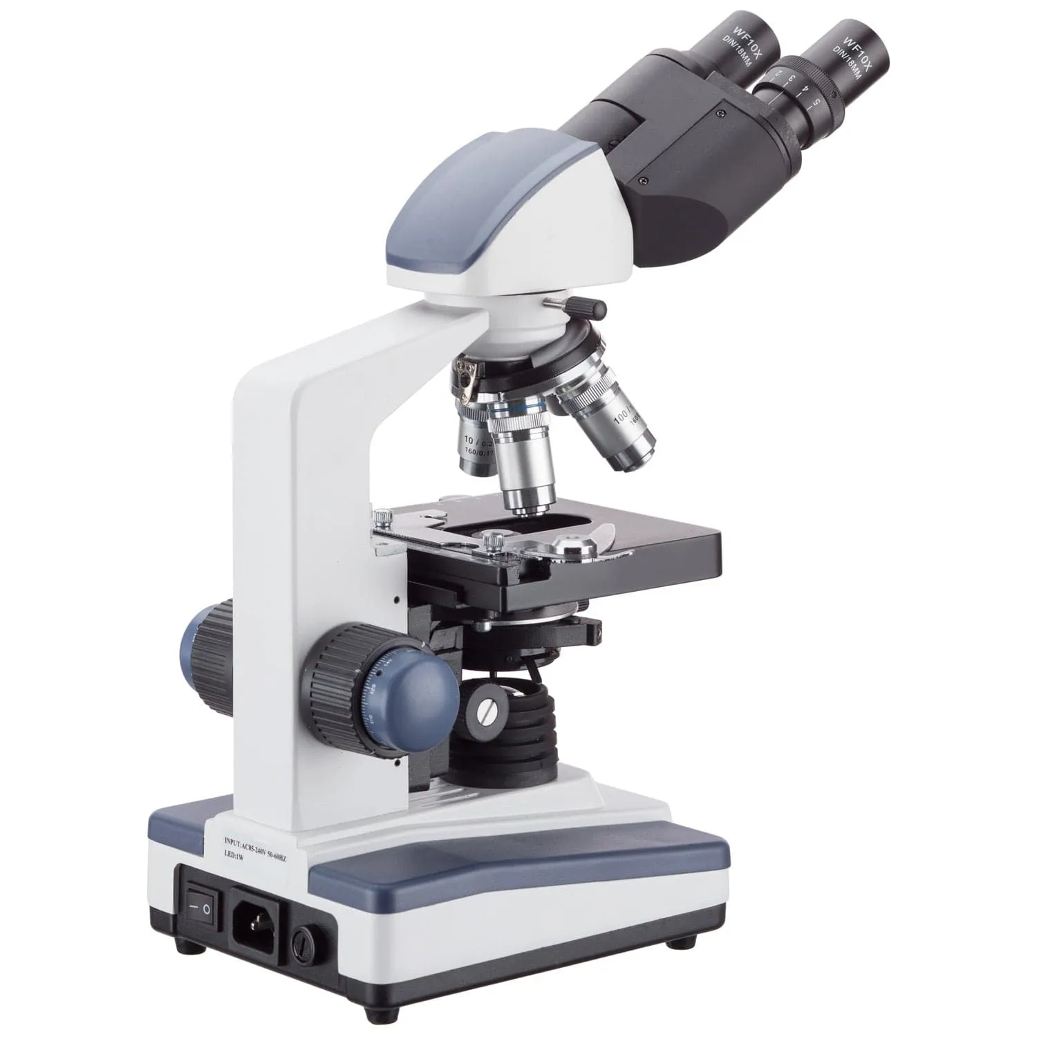 AmScope B120 Series Binocular Compound Microscope 40X-2500X Magnification with LED, Siedentopf Head, 50pc Blank Slides and 10MP Digital Camera