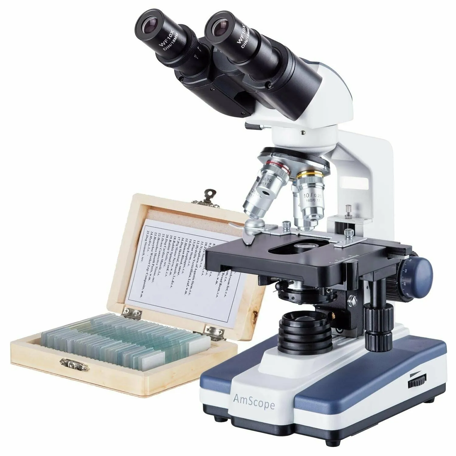 AmScope B120 Series Binocular Compound Microscope 40X-2500X Magnification with LED, Siedentopf Head and 25 Prepared Slides
