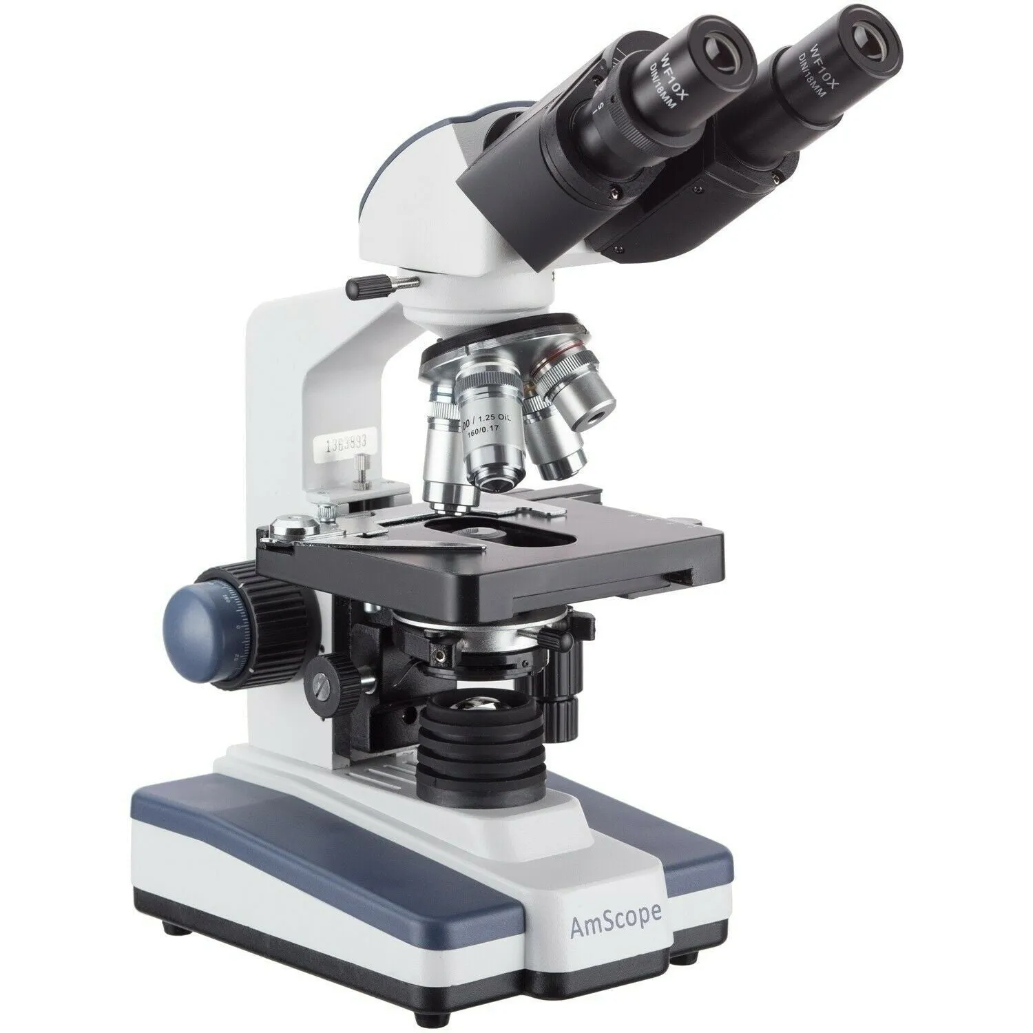 AmScope B120 Series Binocular Compound Microscope 40X-2500X Magnification with LED, Siedentopf Head and 25 Prepared Slides