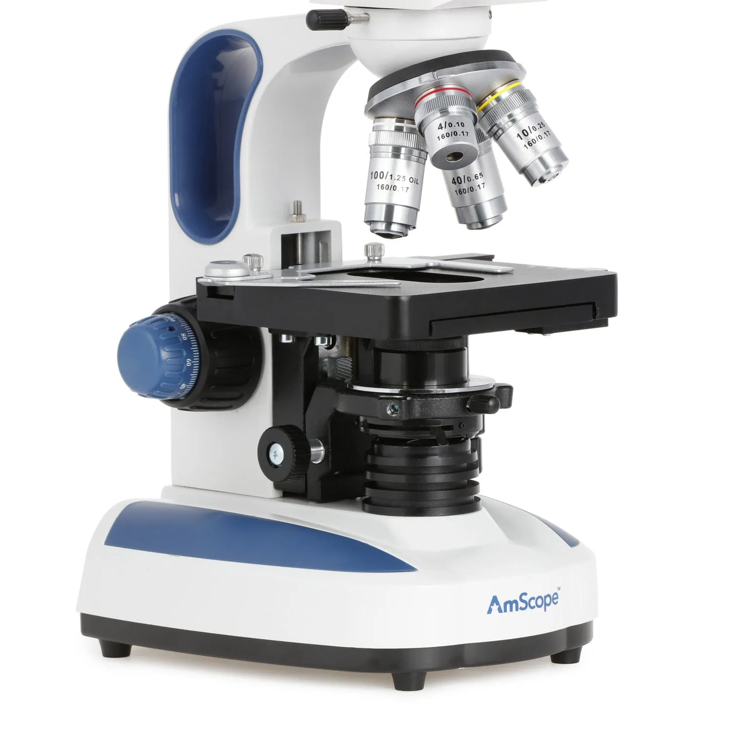 AmScope B270 Series Advanced Student & Professional Binocular Compound Microscope w/ Ergonomic Design, Microbe Resistant Coating, Optional Digital Camera, one set of 50 pack blank slides, 100 pack cover slips and 25 transfer pipettes