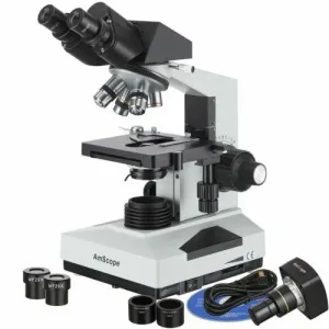 AmScope B490 Series Professional Biological Binocular Compound Microscope 40X-2000X Magnification With 20W Halogen, 3D Mechanical Stage and 3MP USB 2.0 C-mount Camera