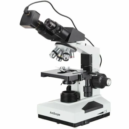 AmScope B490 Series Professional Biological Binocular Compound Microscope 40X-2000X Magnification With 20W Halogen, 3D Mechanical Stage and 3MP USB 2.0 C-mount Camera