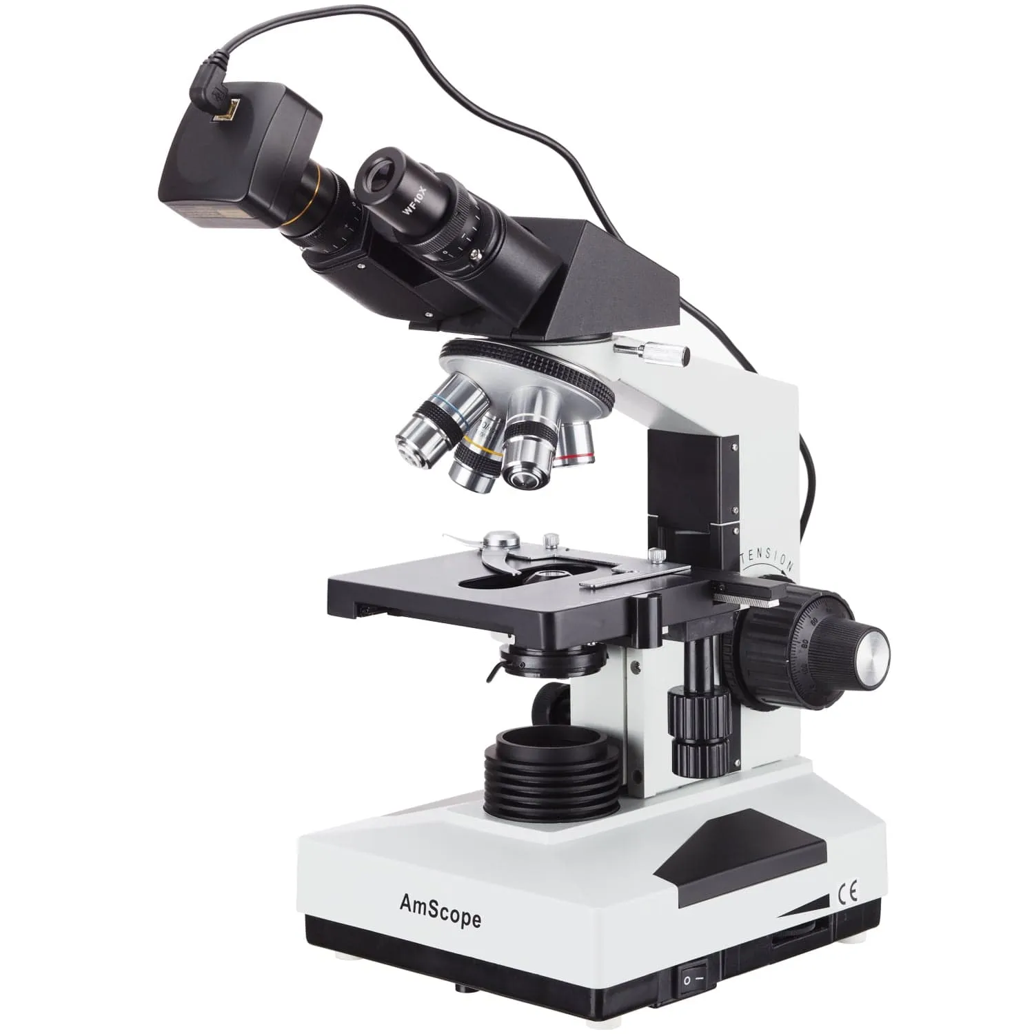 AmScope B490 Series Professional Biological Binocular Compound Microscope 40X-2000X Magnification With 20W Halogen, 3D Mechanical Stage and 5MP USB 2.0 C-mount Camera