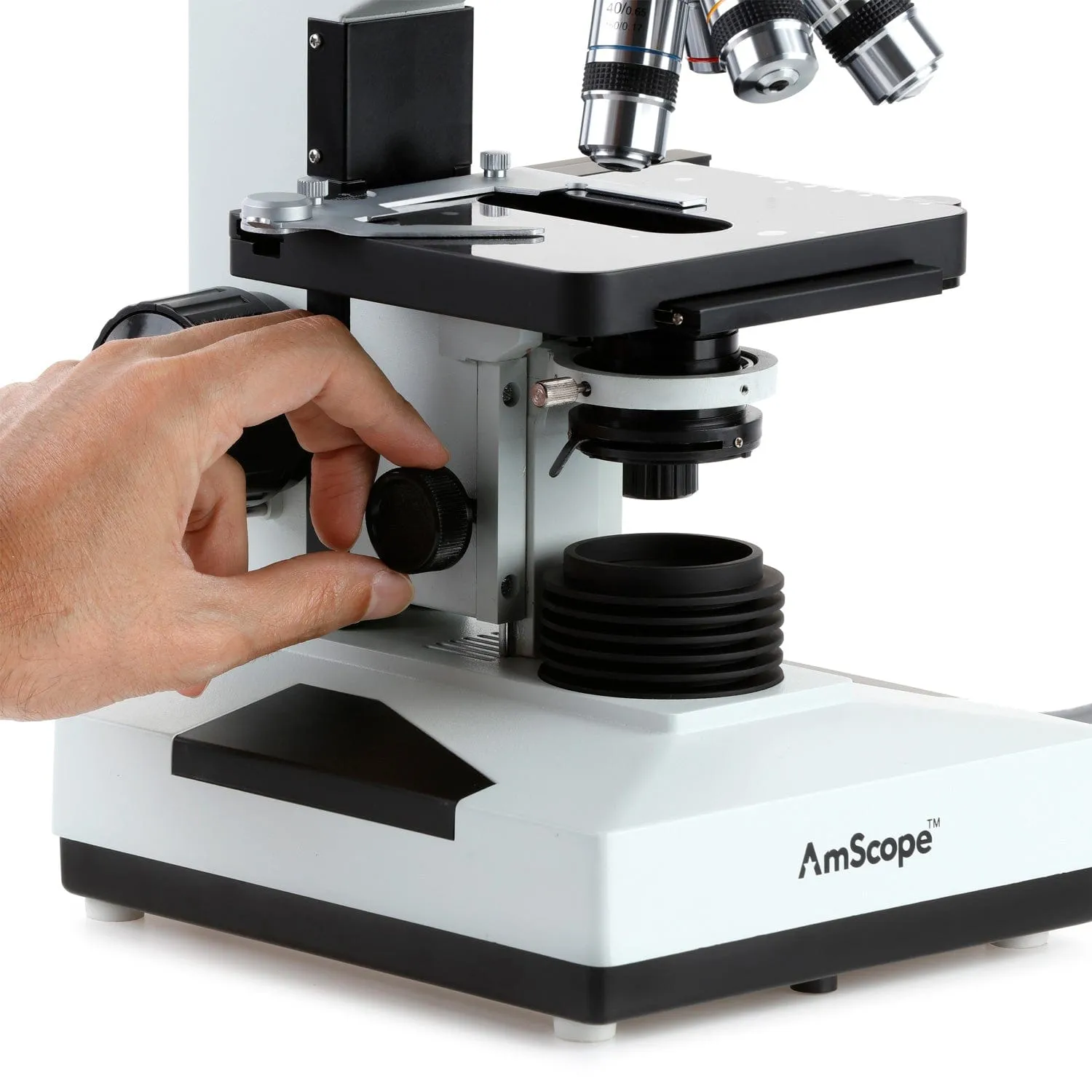 AmScope B490 Series Professional Biological Binocular Compound Microscope 40X-2000X Magnification With 20W Halogen and 3D Mechanical Stage