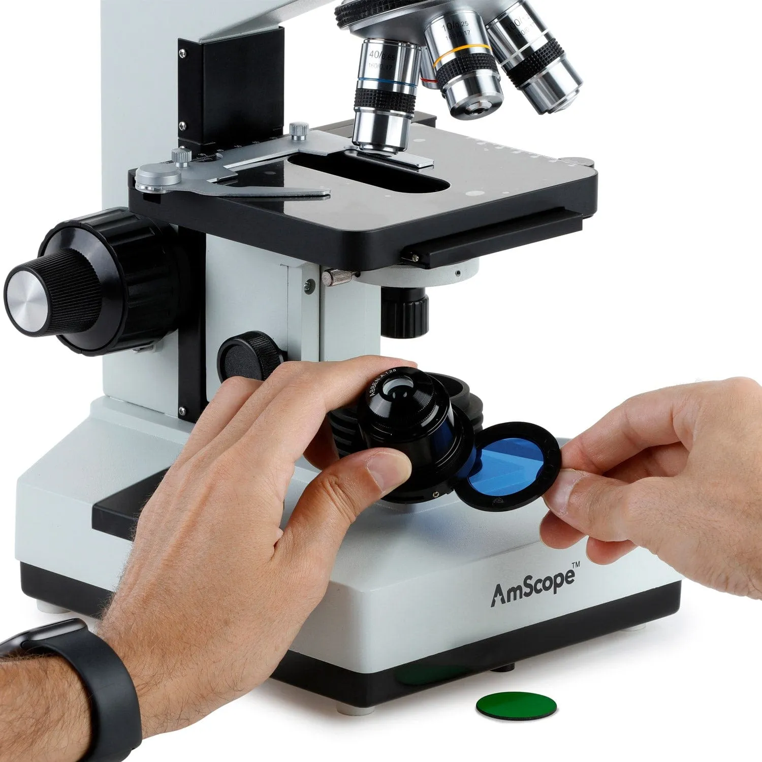 AmScope B490 Series Professional Biological Binocular Compound Microscope 40X-2000X Magnification With 20W Halogen and 3D Mechanical Stage