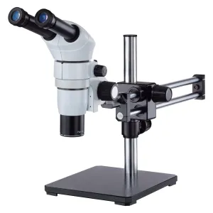 AmScope PM240 Series Zoom Binocular Stereo Microscope 8X-80X Magnification on Ball-bearing Boom Stand