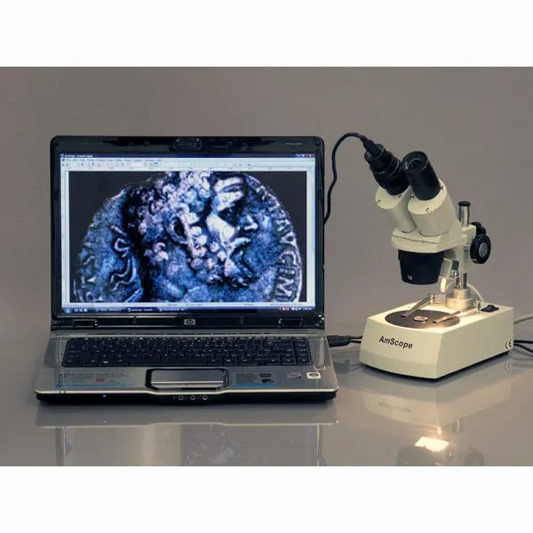 AmScope SE305 Series Compact Multi-Lens Binocular Stereo Microscope 10X-45X Magnification with Angled Head, Metal Pillar Stand, Top & Bottom Halogen Lighting