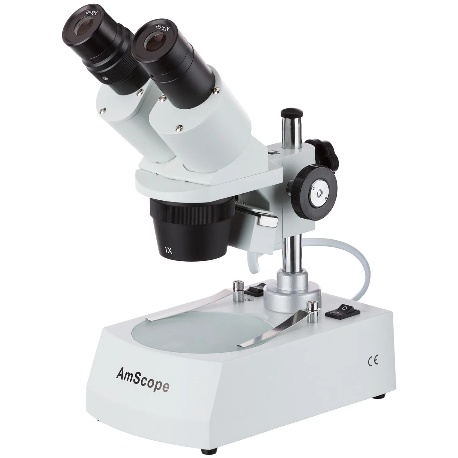 AmScope SE305 Series Compact Multi-Lens Binocular Stereo Microscope 10X-45X Magnification with Angled Head, Metal Pillar Stand, Top & Bottom Halogen Lighting