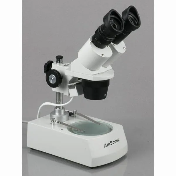AmScope SE305 Series Compact Multi-Lens Binocular Stereo Microscope 10X-45X Magnification with Angled Head, Metal Pillar Stand, Top & Bottom Halogen Lighting
