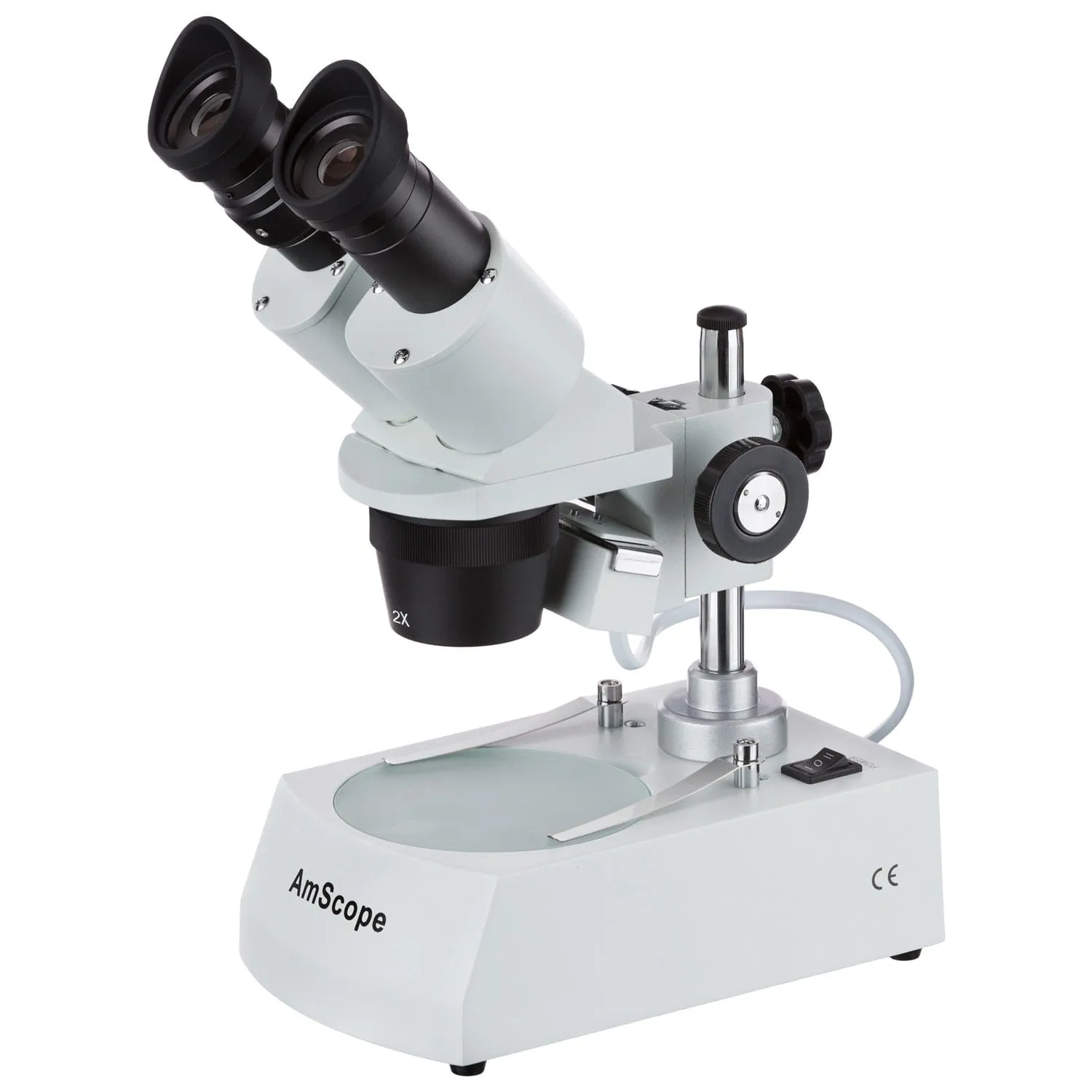 AmScope SE306 Series Compact Multi-Lens Binocular Stereo Microscope 10X-40X Magnification with Angled Head, Metal Pillar Stand, Top & Bottom Halogen Lighting
