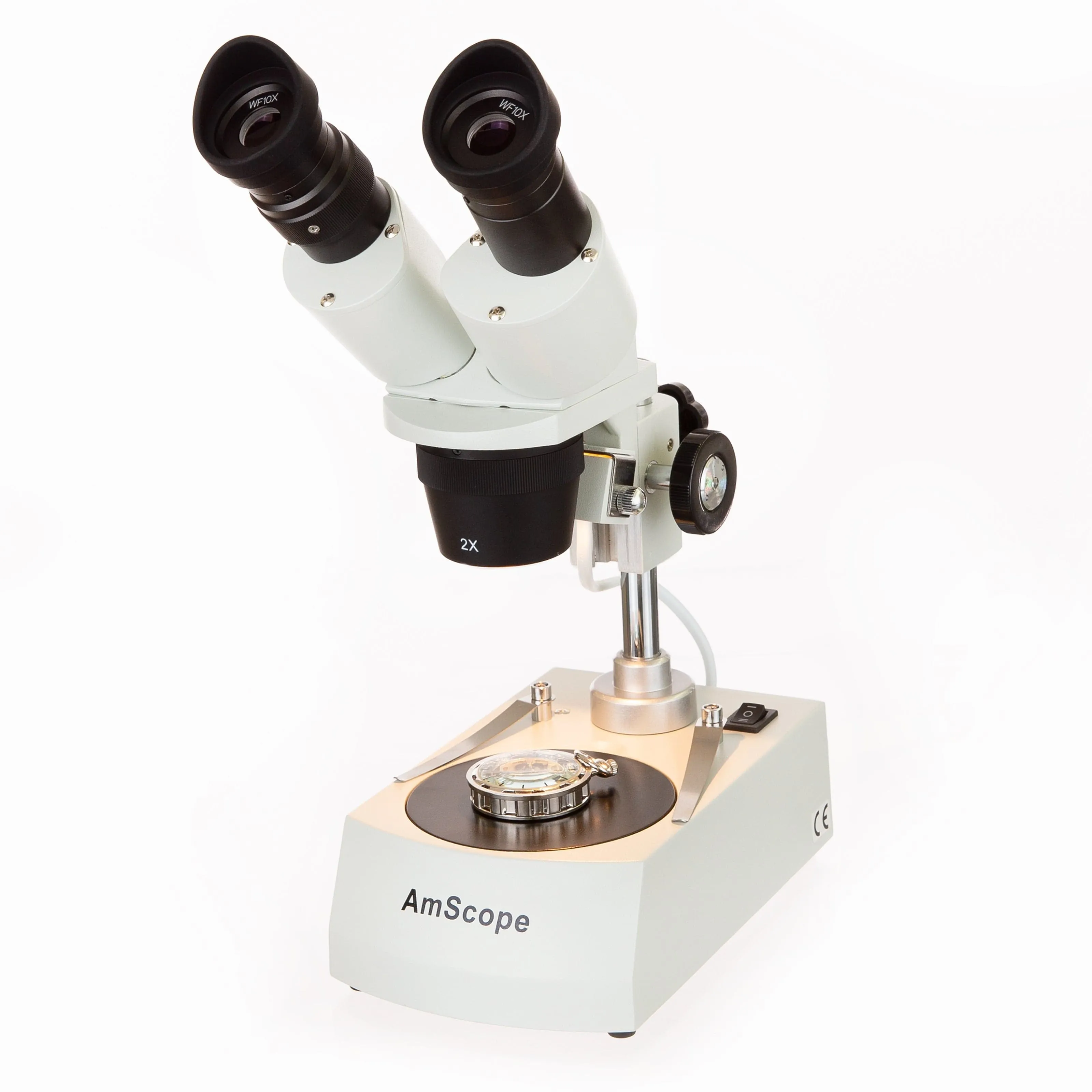 AmScope SE306 Series Compact Multi-Lens Binocular Stereo Microscope 10X-40X Magnification with Angled Head, Metal Pillar Stand, Top & Bottom Halogen Lighting