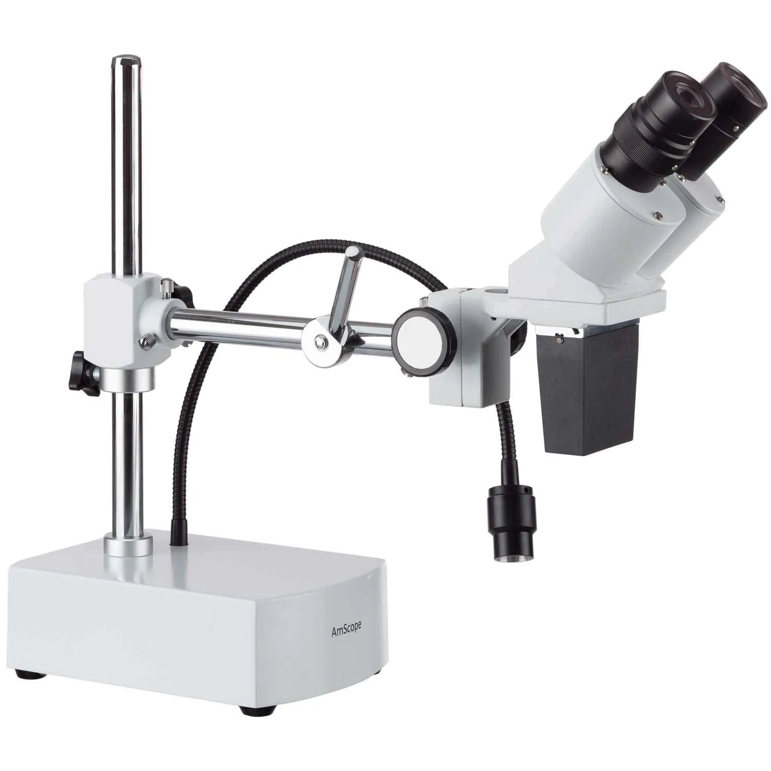 AmScope SE400 Series Compact Fixed-Lens Boom-Arm Stereo Microscope 10X-20X Magnification with Gooseneck LED Light