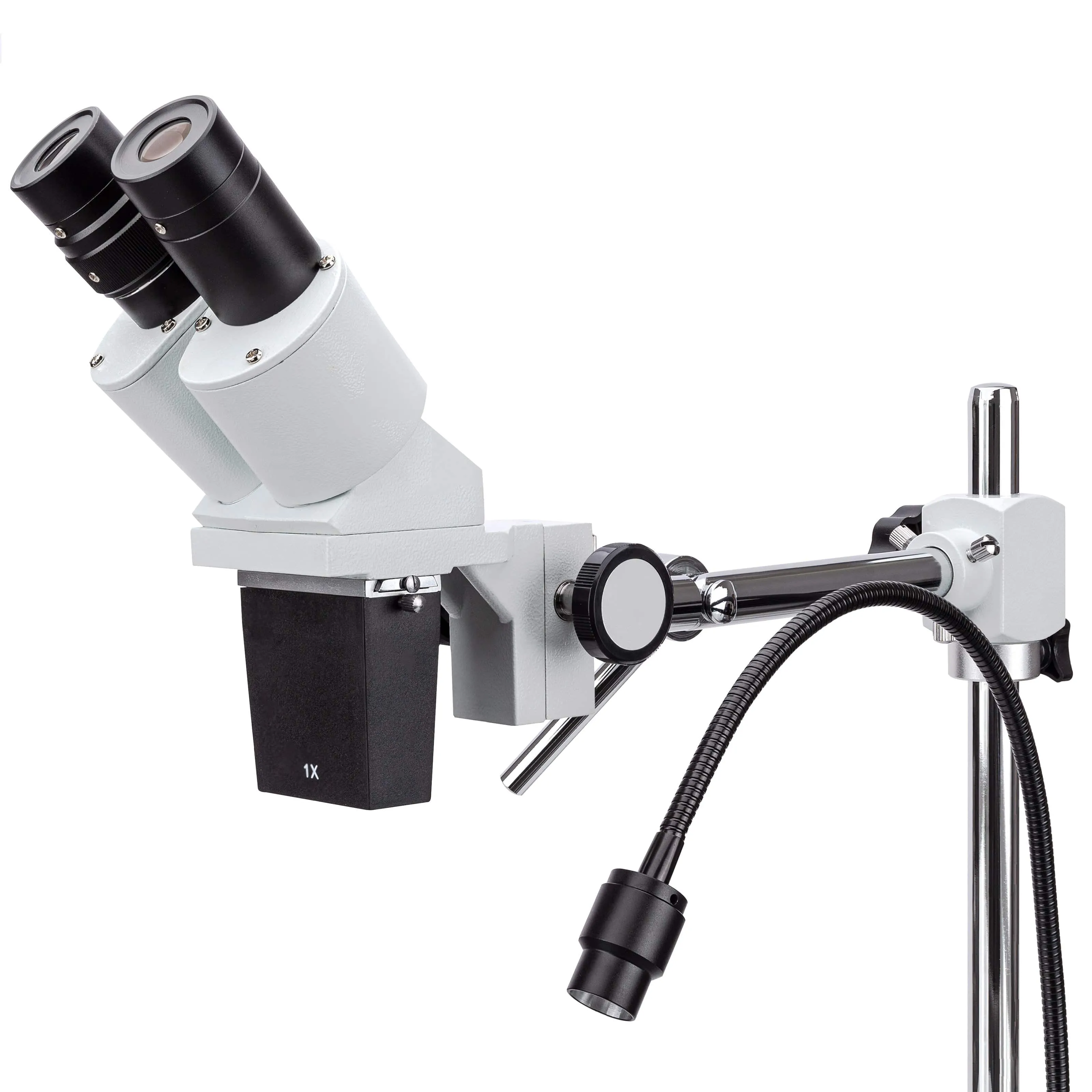 AmScope SE400 Series Compact Fixed-Lens Boom-Arm Stereo Microscope 10X-20X Magnification with Gooseneck LED Light