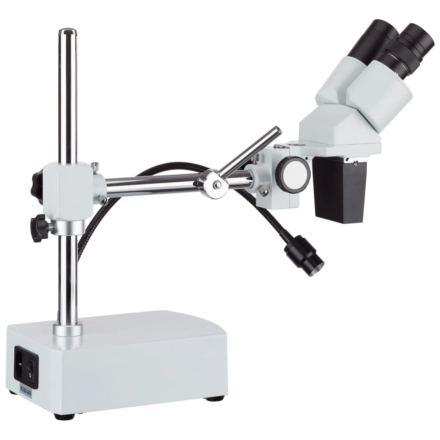 AmScope SE400 Series Compact Fixed-Lens Boom-Arm Stereo Microscope 10X-20X Magnification with Gooseneck LED Light
