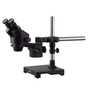 AmScope SM-3 Series Black Zoom Binocular Stereo Microscope 3.5X-45X Magnification on Single Arm Boom Stand