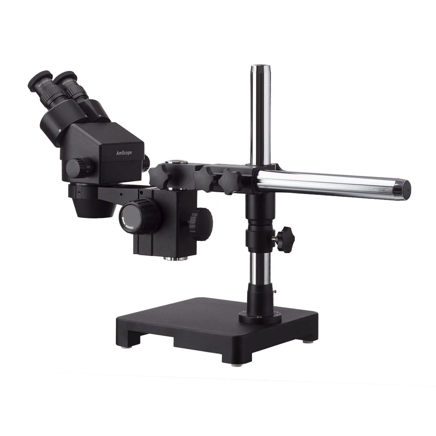 AmScope SM-3 Series Black Zoom Binocular Stereo Microscope 3.5X-45X Magnification on Single Arm Boom Stand