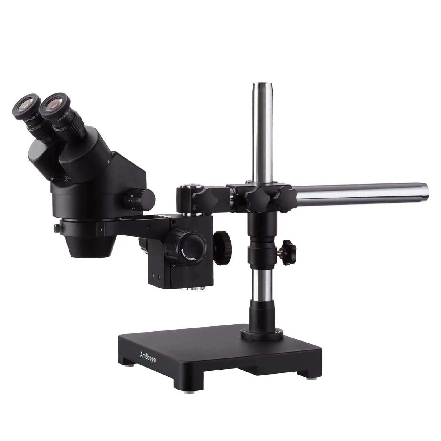 AmScope SM-3 Series Black Zoom Binocular Stereo Microscope 3.5X-45X Magnification on Single Arm Boom Stand