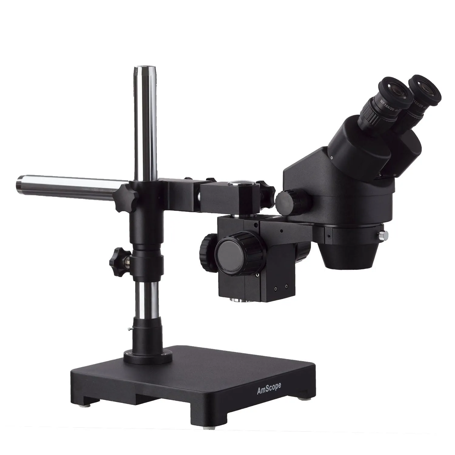 AmScope SM-3 Series Black Zoom Binocular Stereo Microscope 3.5X-45X Magnification on Single Arm Boom Stand