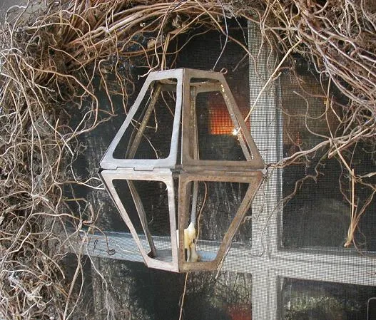 Antique Early Lighting Unusual Folding Tin Hanging Candle Lantern Mining or Travel