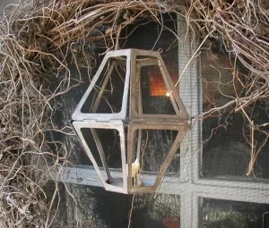 Antique Early Lighting Unusual Folding Tin Hanging Candle Lantern Mining or Travel