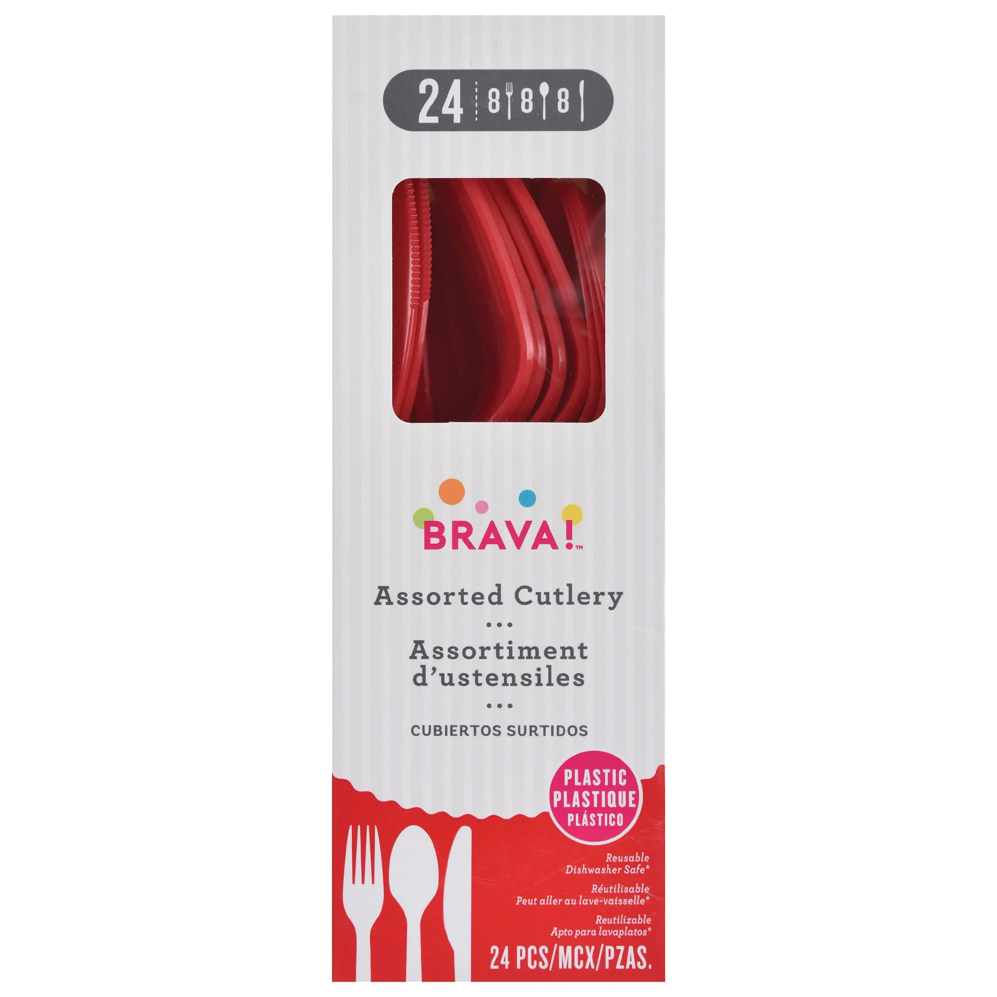 Apple Red Plastic Assorted Cutlery, 24 Count