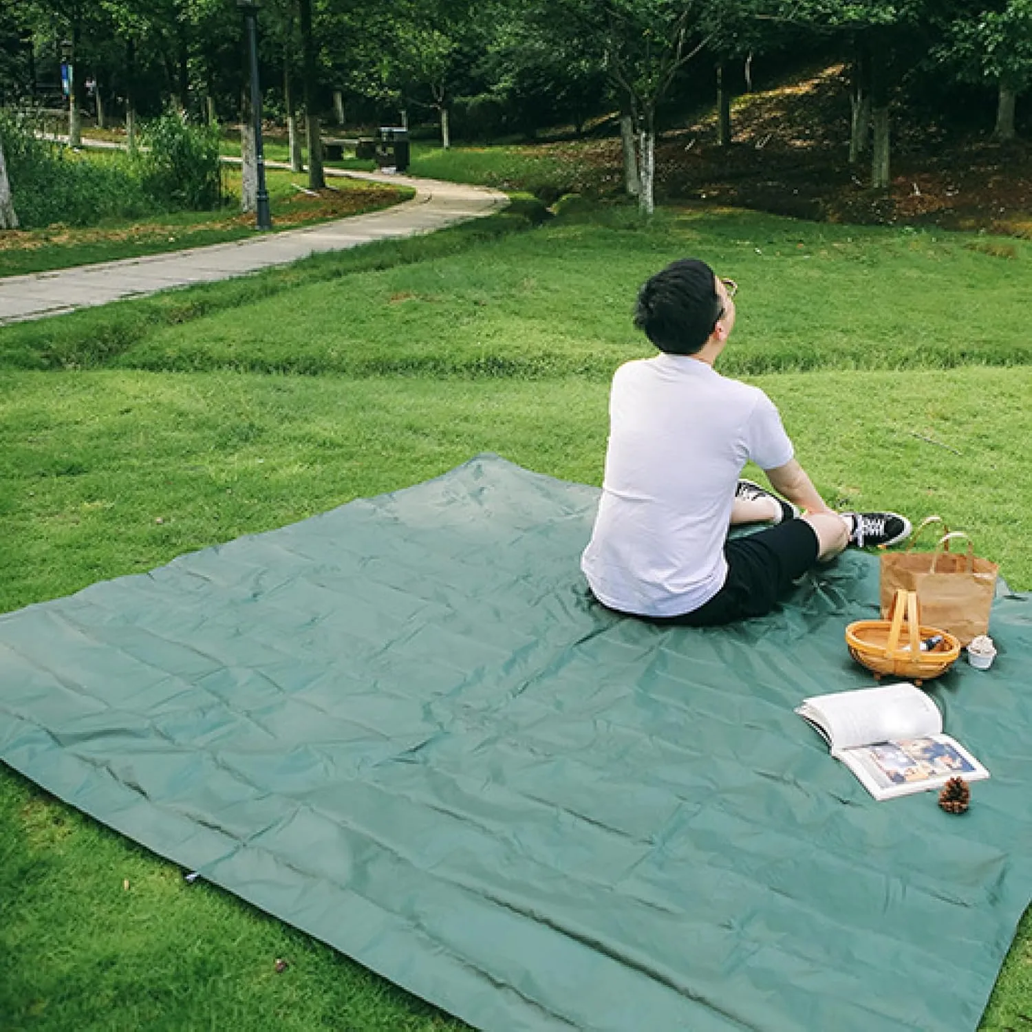 Azarxis Pocket Blanket Waterproof Beach Picnic Festival Mat Sandproof Ultralight Compact Portable Travel Tent Tarp Footprint Shelter Sunshade Ground Cloth for Outdoor Camping Hiking Park with Stakes