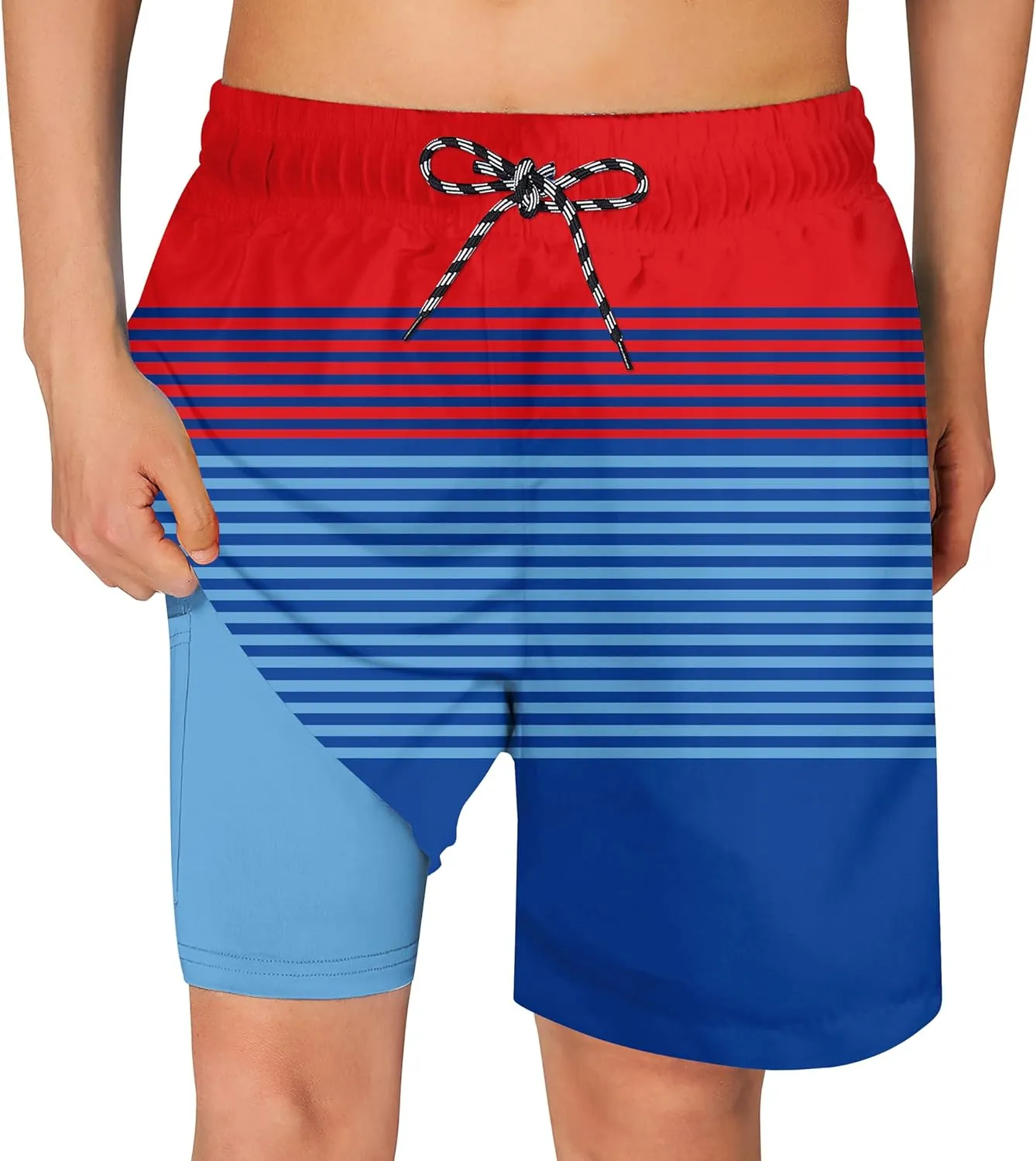 Belovecol Boys Swim Trunks with Compression Liner Anti-Chafe Swim Shorts Quick Dry UPF 50  Bathing Suits Swimwear 7-20T