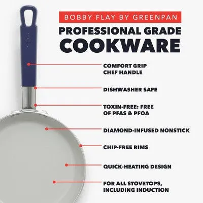Bobby Flay 2pk (8" and 10") Ceramic Nonstick Aluminum Fry Pan Set Oxford Blue