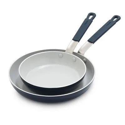 Bobby Flay 2pk (8" and 10") Ceramic Nonstick Aluminum Fry Pan Set Oxford Blue